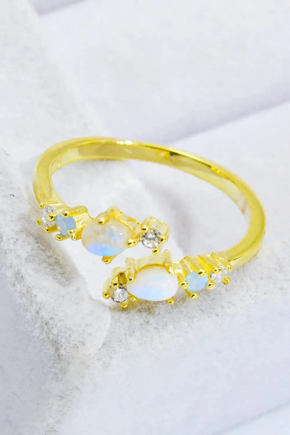 Natural Moonstone and Zircon Open Ring Moonstone - Tophatter Daily Deals